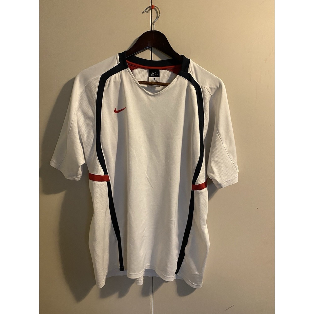 Vintage Nike Dri-Fit Soccer Jersey Shirt White Black Red Men's Size L Large Y2K